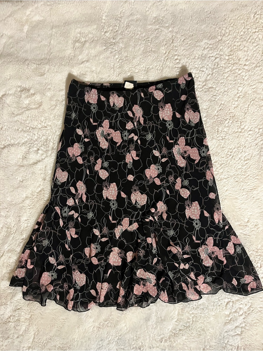 Black Floral Ruffle Hem Skirt - Pink Floral